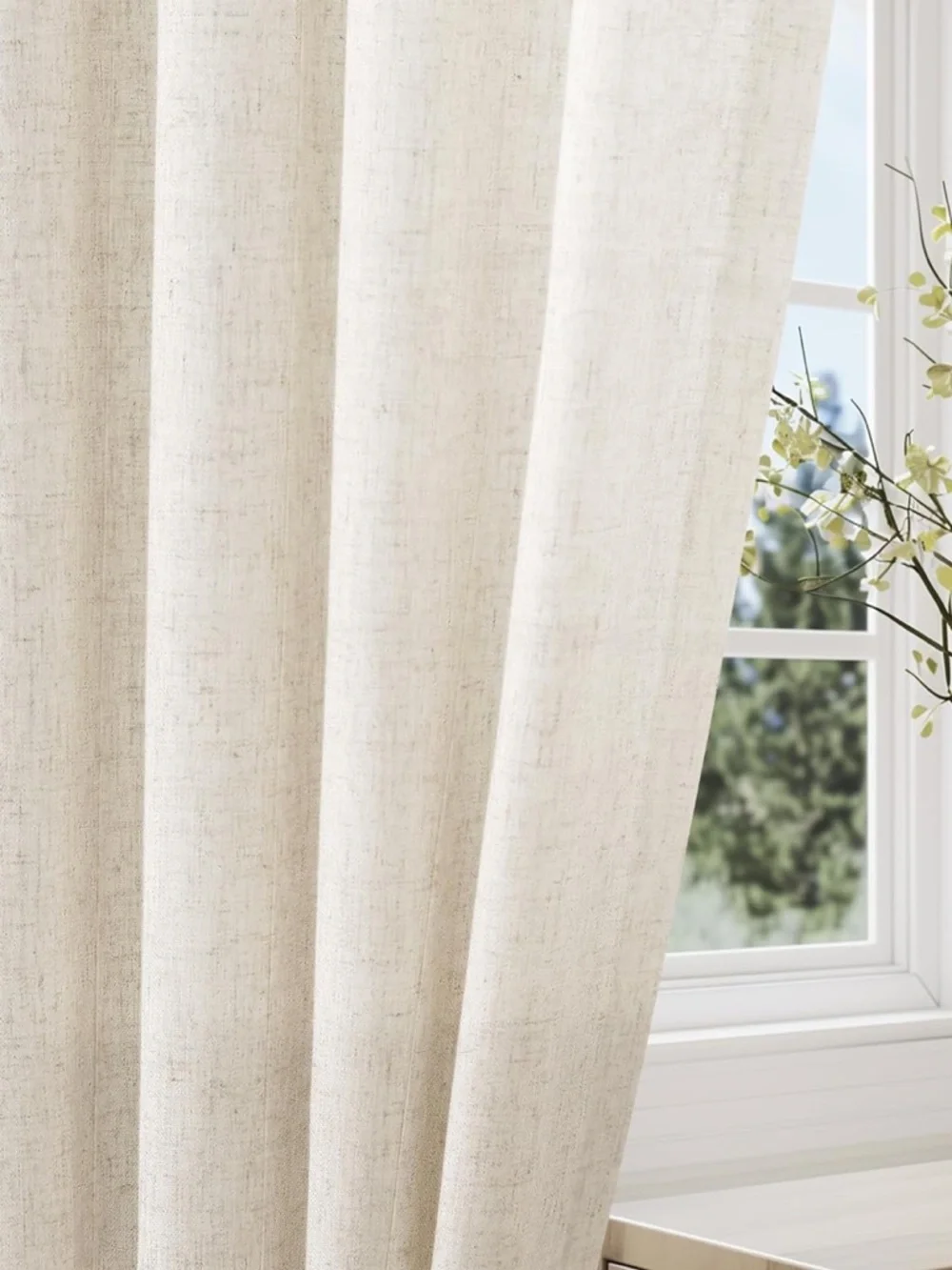 Natural Cream Linen Curtains 48 Inch Length 2 Panels